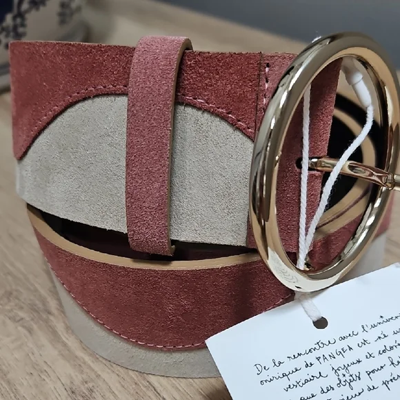Sezane X Pangea Rosewood and Taupe Belt with Circular Buckle - Picture 2 of 4